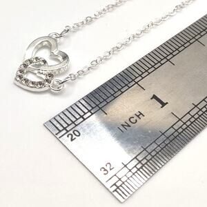 925 Silver Hearts Necklace w/ White CZ Diamonds Pendant Valentines Birthday NEW!